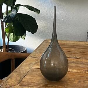 Control Bubbled Glass Vase 16.4" Smokey Gray Slim Neck